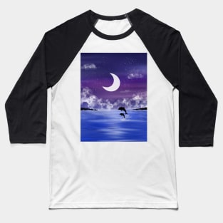 Night time seascape with jumping dolphins Baseball T-Shirt